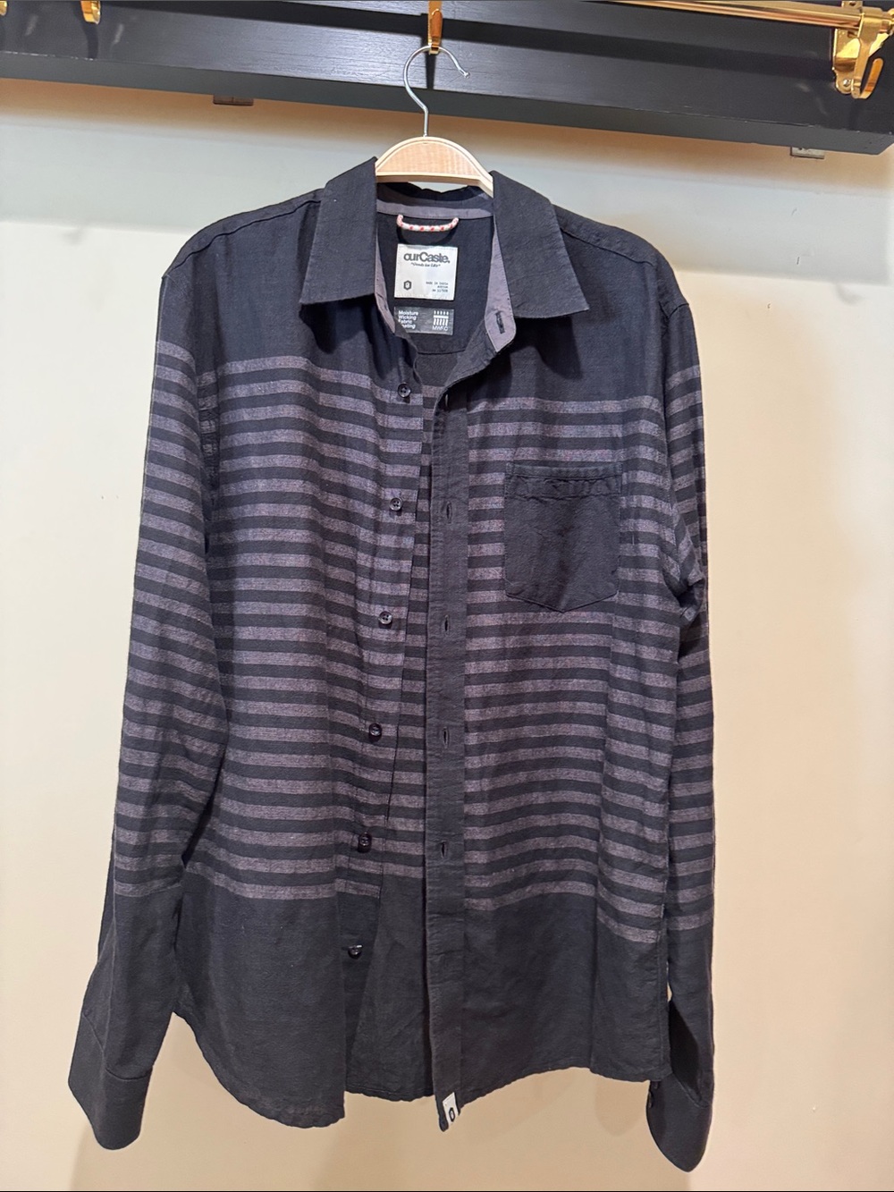 OurCaste  Men’s Black & Gray Striped Casual Button-Down Shirt